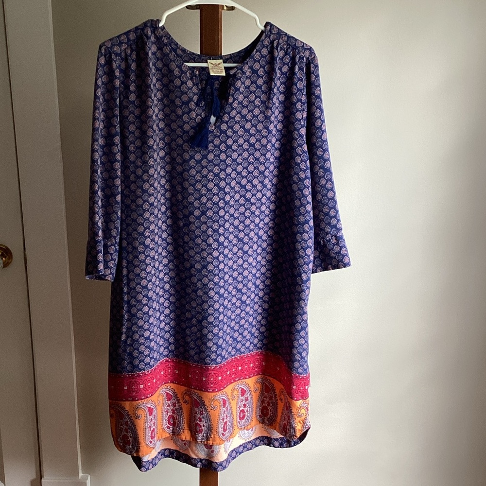 Faded Glory Navy and Coral Patterned Tunic